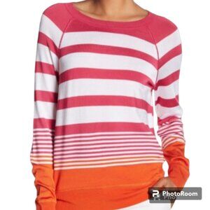 Tommy Bahama Pink, White and Orange Striped ColorBlock Sweater Size Medium